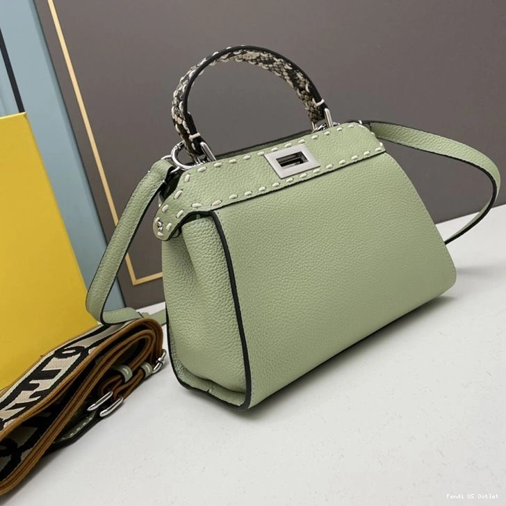 Affordable HOT Leather Stitching Mini Bag Iconic Peekaboo Fendi In Calf Green 0708